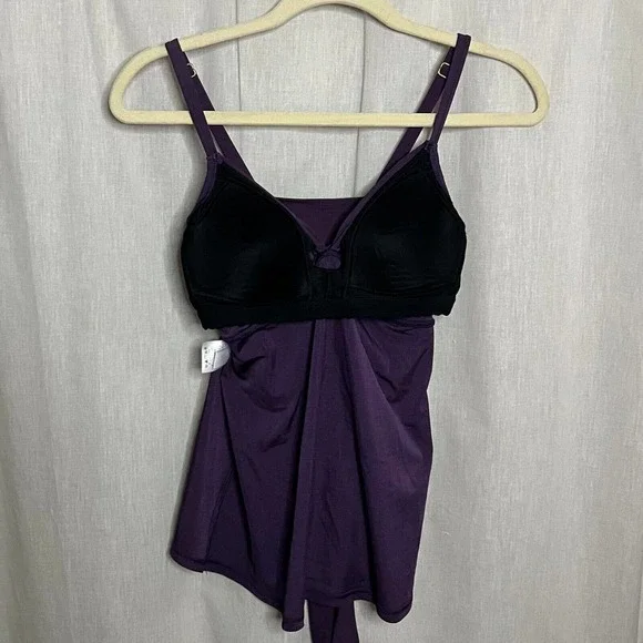 Land’s End Women's Purple Twist Front Lined & Lightly Padded Tankini Top Sz 2 - Picture 8 of 12